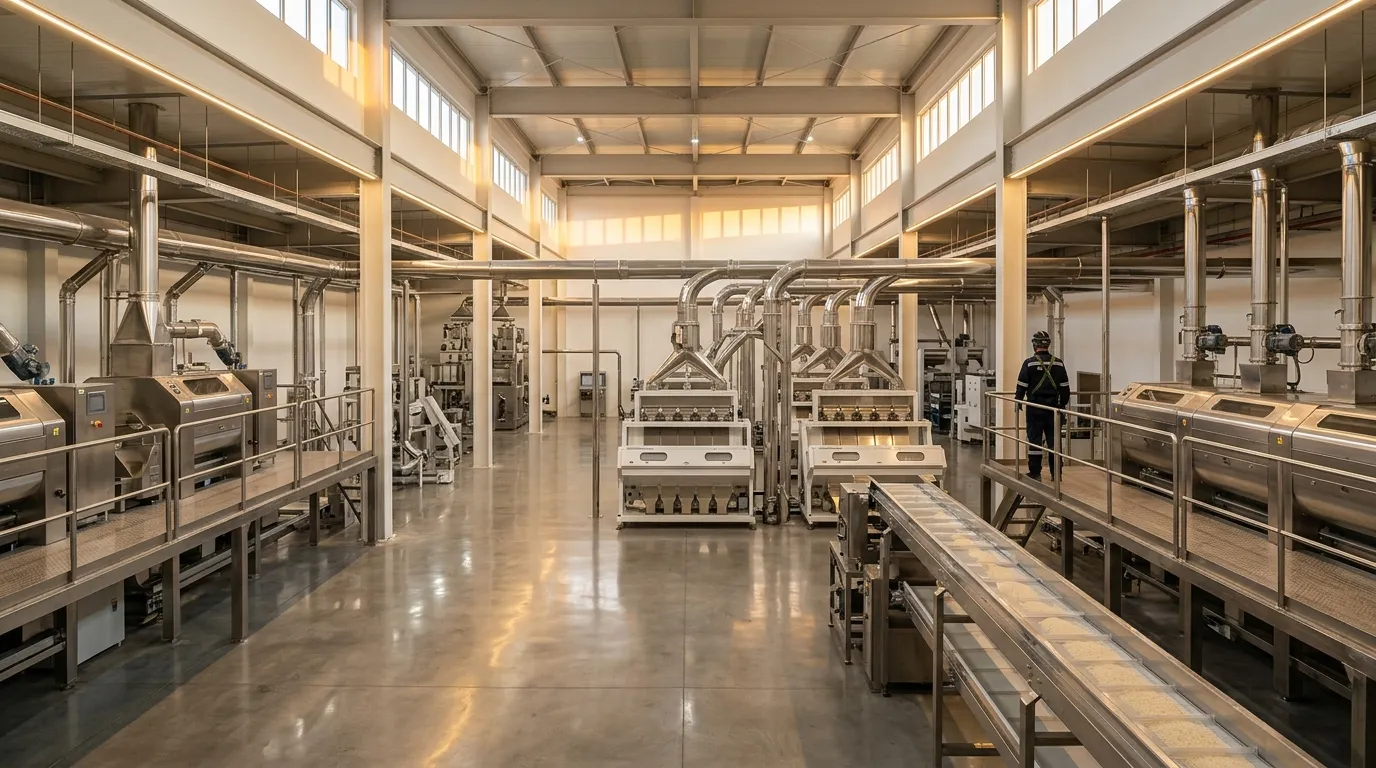 Machinery in a modern food processing facility